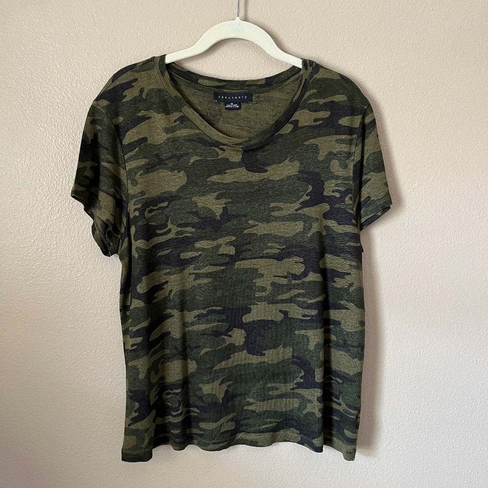Sanctuary Green Brown Camo Short Sleeve Crew Neck Tee Shirt